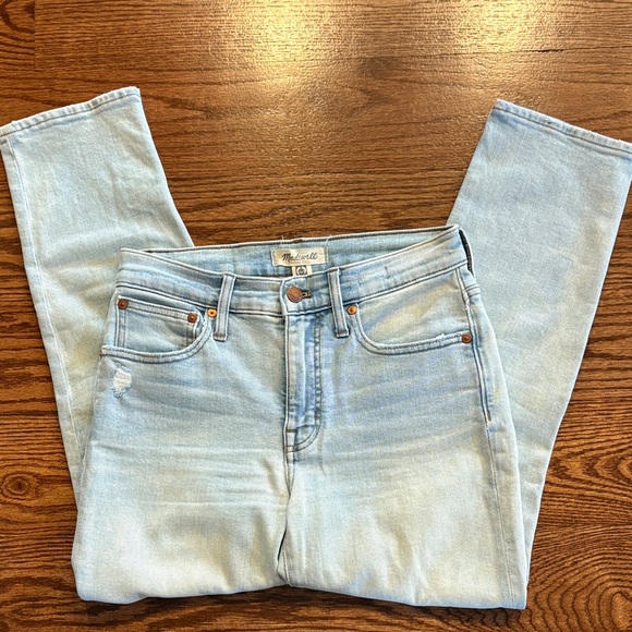 Madewell mid rise classic straight Light Wash Denim Jeans distressed size 25 - Picture 1 of 16